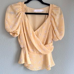ASTR The Label Apricot Multi Floral Peplum Blouse